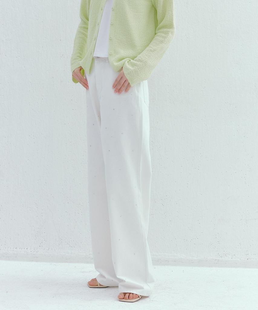 Okuka Shiny Wide Denim Pants - White