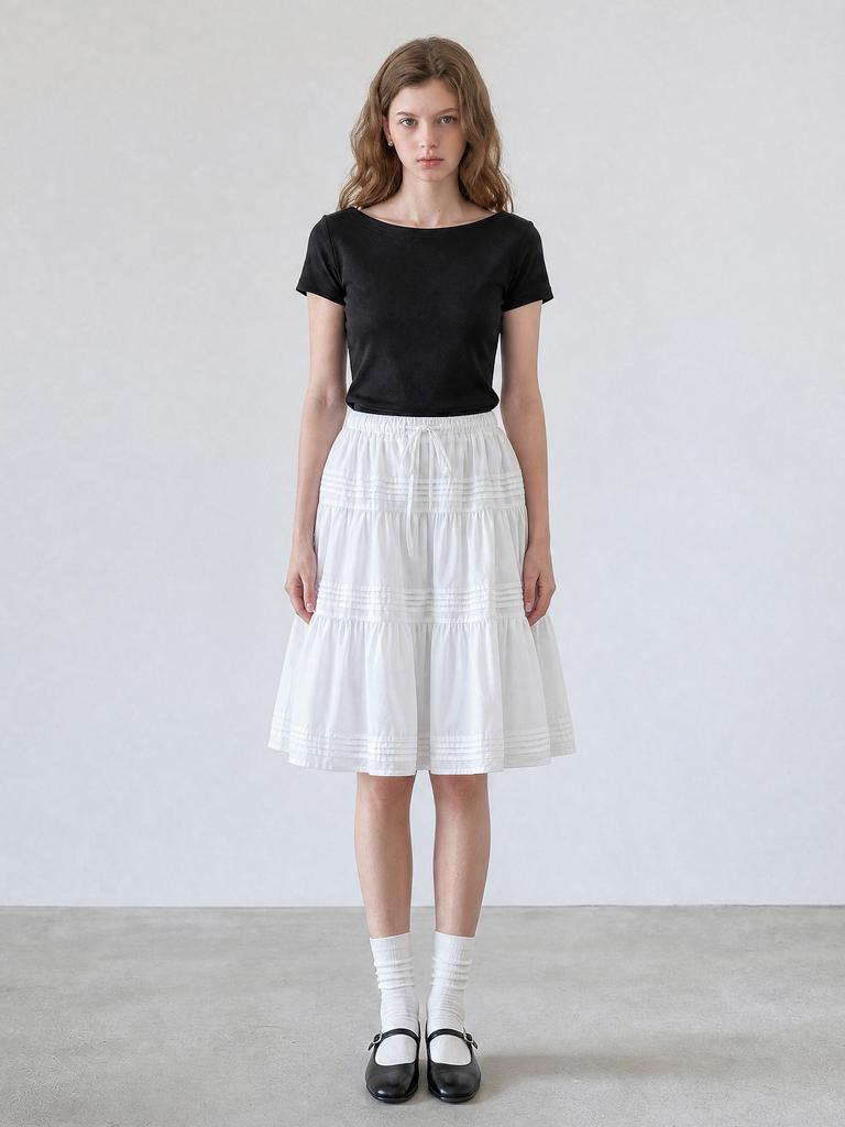 Stay With Me Pintuck Tiered Mini Skirt_White