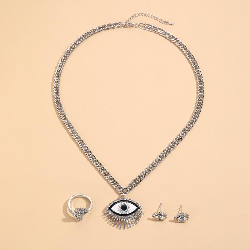 Meier European and american retro devil s eye necklace, earrings and ring set for women