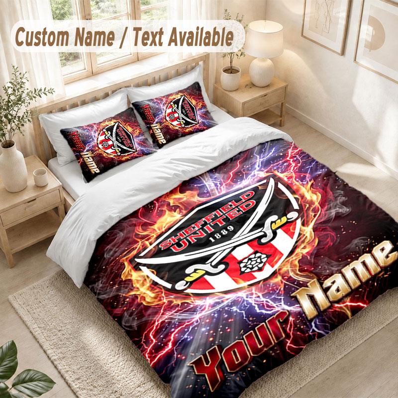 Custom Name Bedding Set 3 PiecesSheffield United FC Print Duvet Cover + 2 Pillowcases Soft Bed Decor