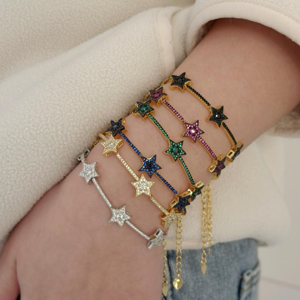 Star Zircon Bracelet, Five-Pointed Star Zircon Color Fashion Bracelet.