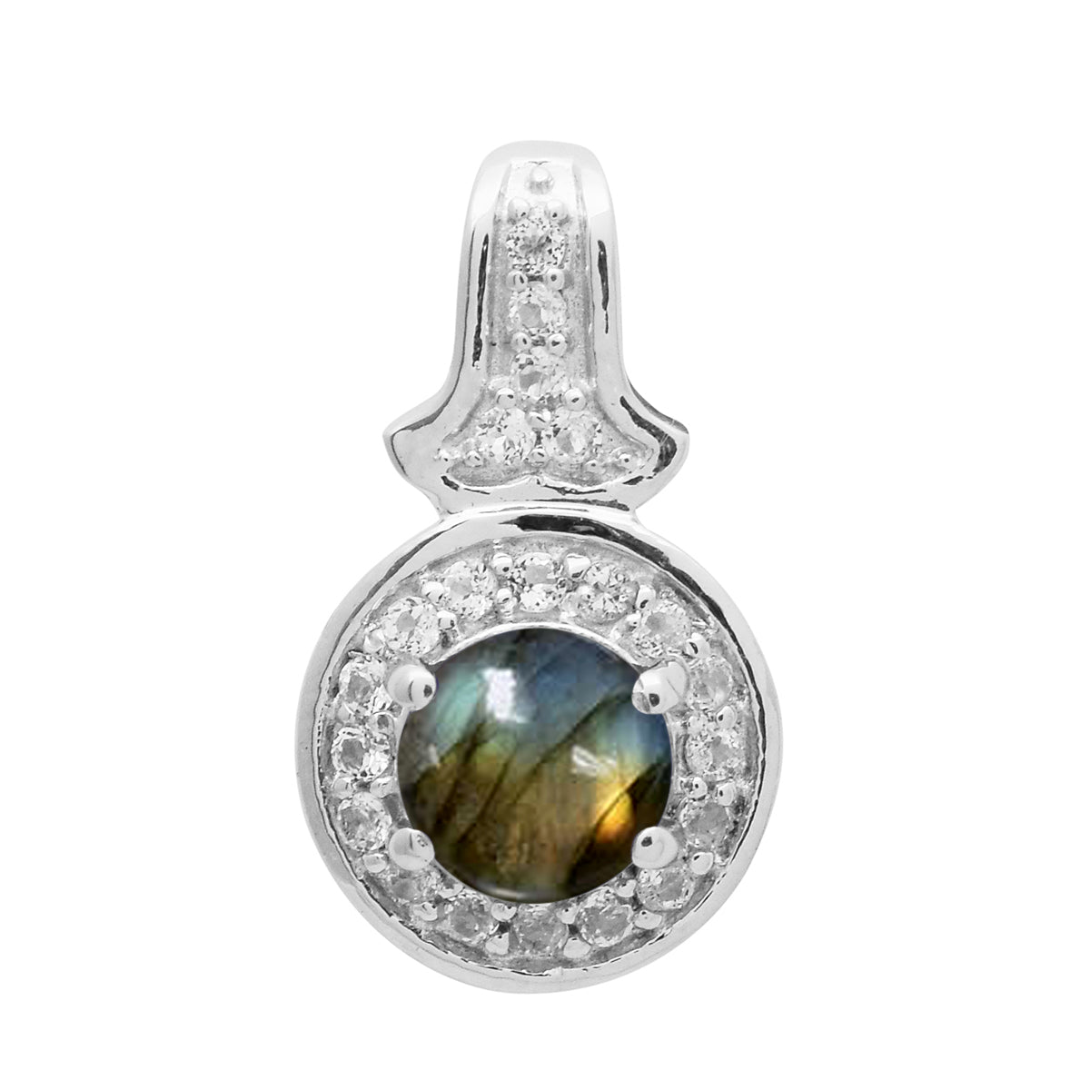 

Multi Stone Round Solitaire Halo Pendant - 925 Sterling Silver