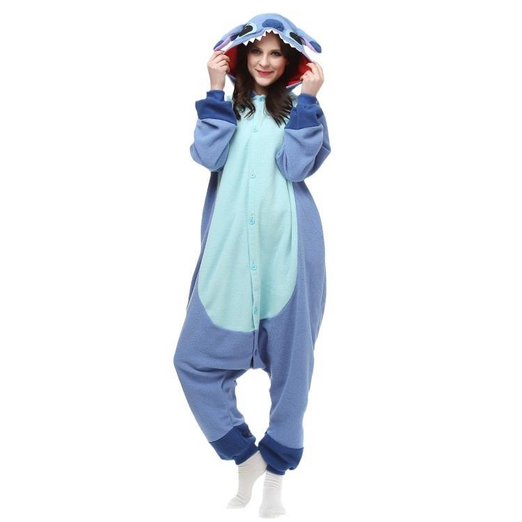 Blue Pink Stitch Cartoon Onesie Pajamas, Couple Animal Costume, Halloween Cosplay Jumpsuit, Adult Loungewear