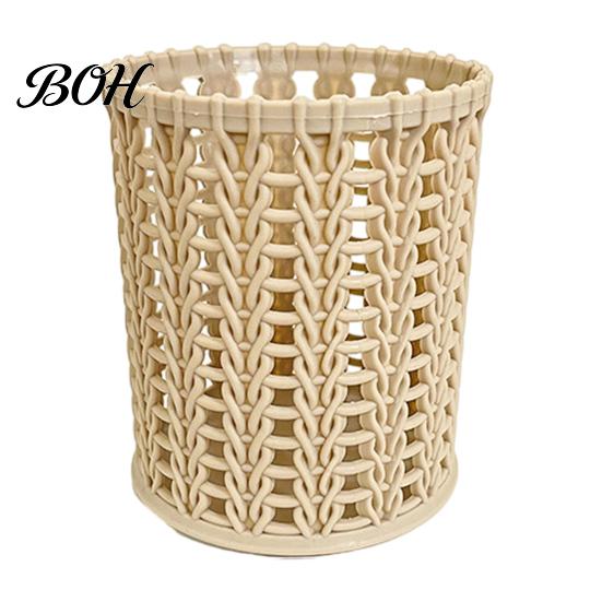 Large Capacity Pen Holder Imitation Rattan Holder, Round Hollow Desk Organizer, Pencil Organizer Cup for Pens Pencils Makeup Brushes, Nordic
