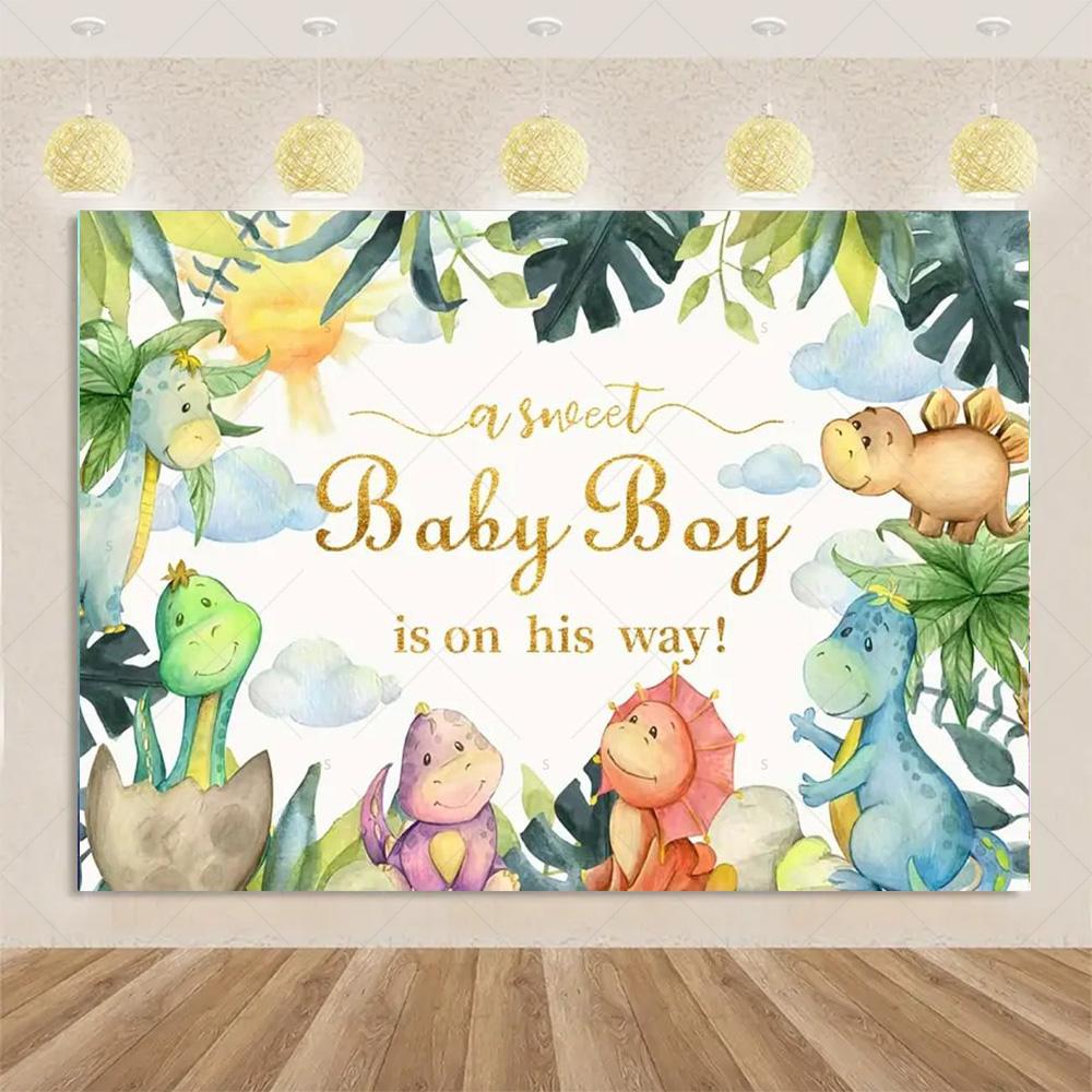 Cartoon Dinosaurier Kindergeburtstagsparty Dekoration Dschungeltier Hintergrundbanner Jurassic World Waldkulisse Für Babyparty