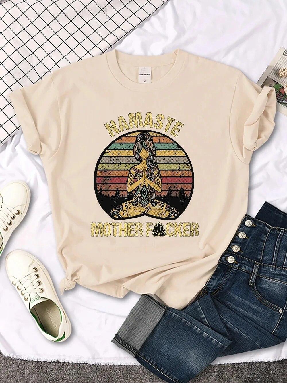 

Вінтажна жіноча бавовняна футболка Namaste Mother з явним принтом Креативні футболки Модний дихаючий укорочений топ Повсякденний спортивний одяг унісекс S