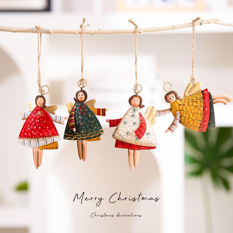 Vintage Christmas Iron Art Angel and Snowman Pendant Set