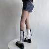 Japanese Style Fashion Middle Tube Calf Socks Women JK Girl Cute Bandage Bowknot Ruffke Trim Cotton Long Socks Stockings