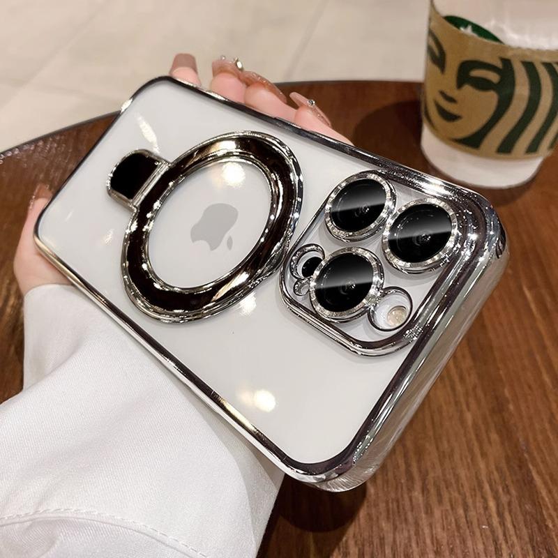 Applicable To Apple 15 Mobile Phone Case Electroplated Magnetic Bracket IPhone 16 Promax Protective Case 14 Wireless Charging