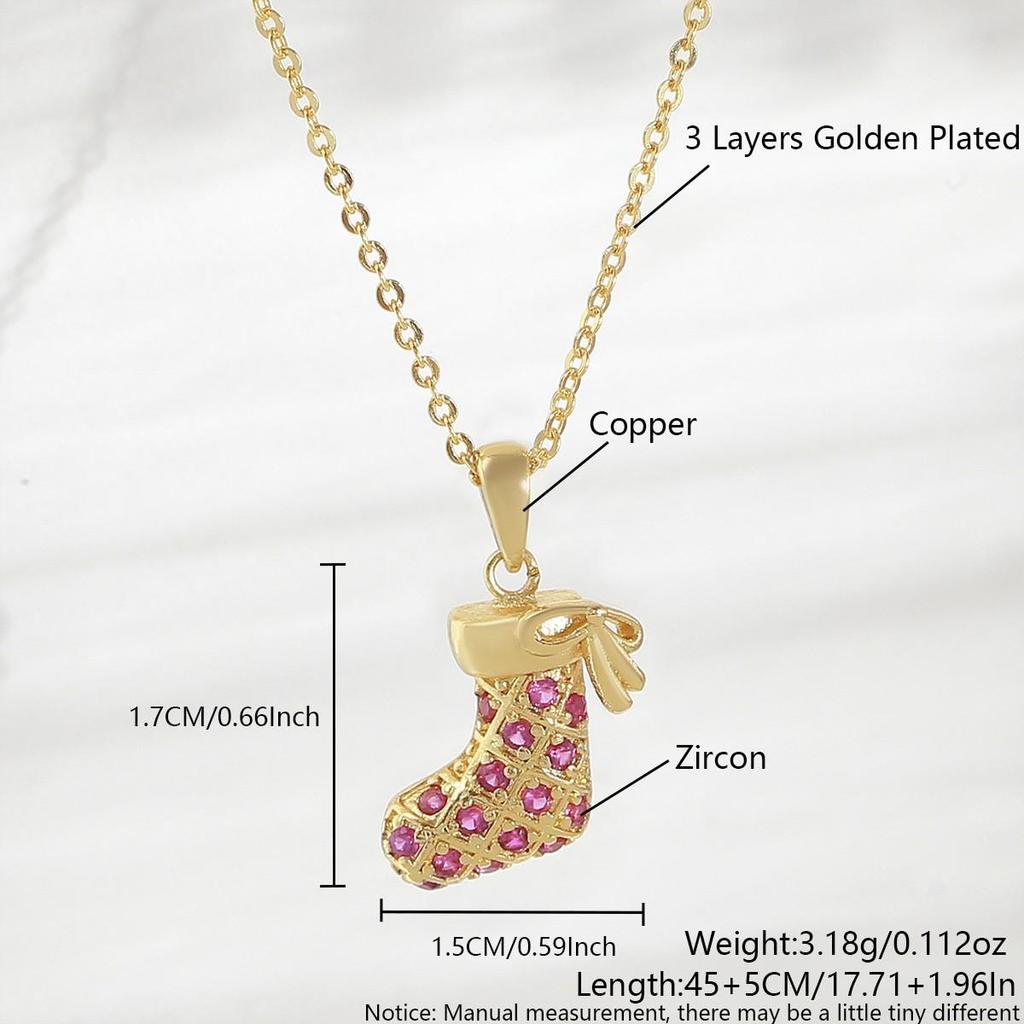 Copper Zircon-Embellished Christmas Tree & Snowman Pendant Necklace