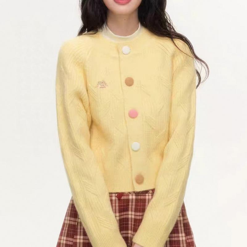 Spring-Autumn Women's Chic Knit Cardigan: Korean Style, Embroidered, Colorful Buttons