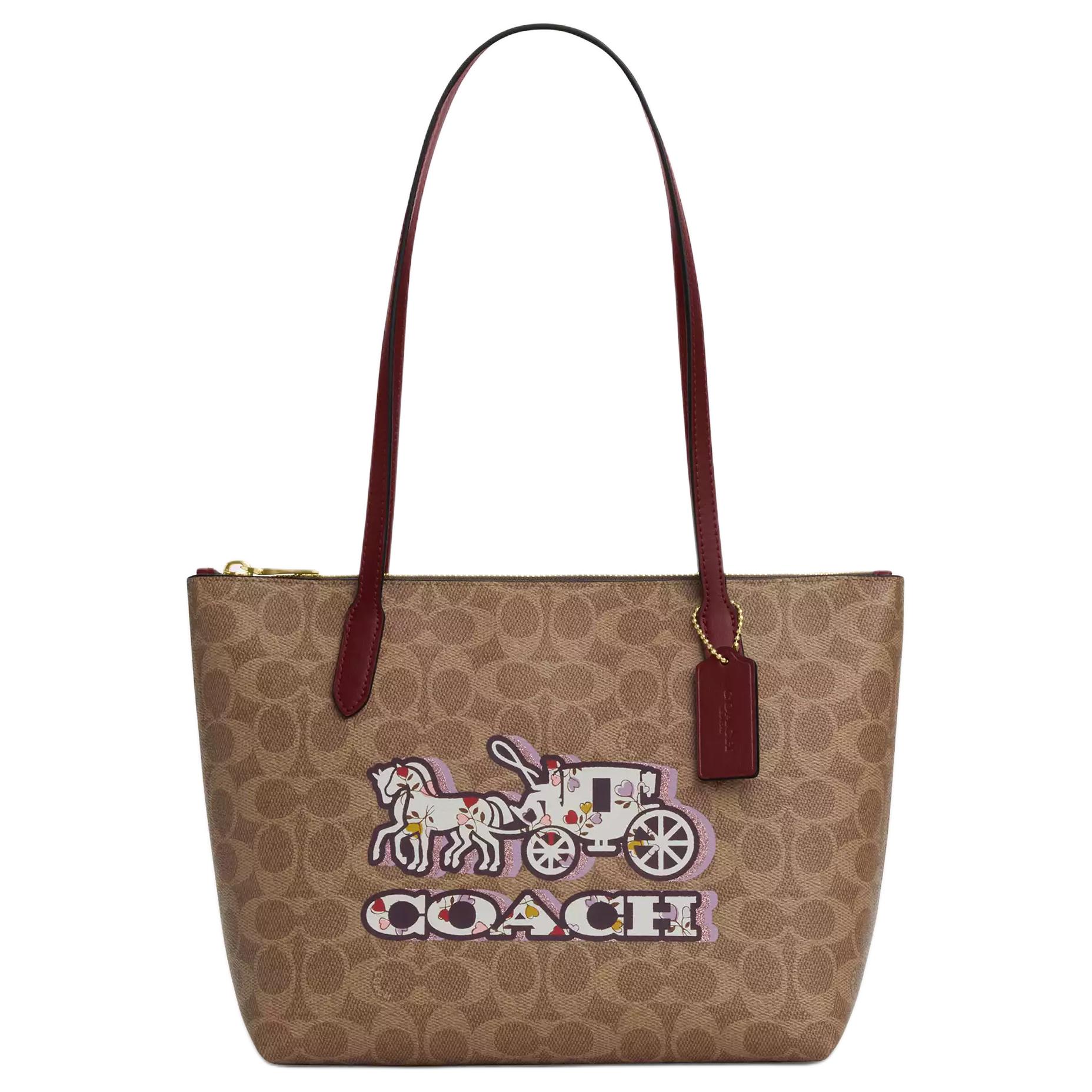 

Coach Fiona 24 Logo Zip Closure Signature Coated Canvas Tote Bag Women Tote Bags Brown CX587-IMXGY Basic Set (Bag+Dust Bag)