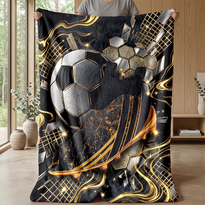Golden Football Celebration Theme blanket Lightweight Warm Flannel Blanket Decorative Throw Blanket for Home Decoration