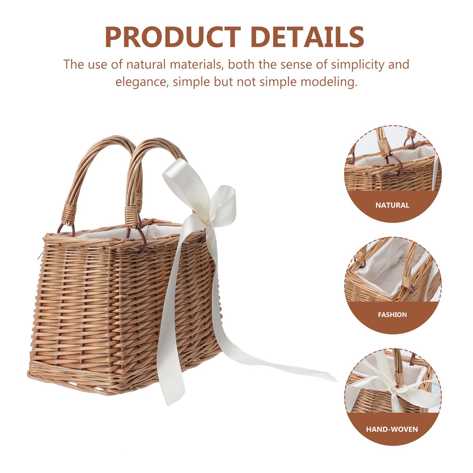 

Rattan Flower Basket Tote Bag for Women Wedding Gift Container Woven Wood Women s 23x16cm білий