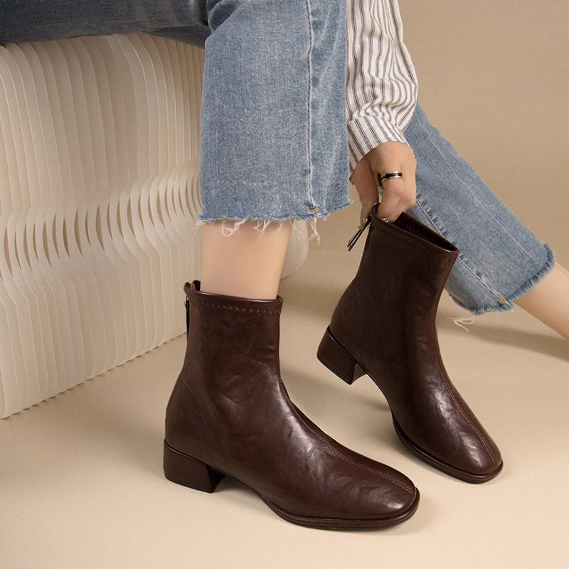Elastic Socks Boots Women Ankle Boots Women Pumps Heel Thicks Heel Square Toe Short Boots Retro New Women Shoe Botas Mujer