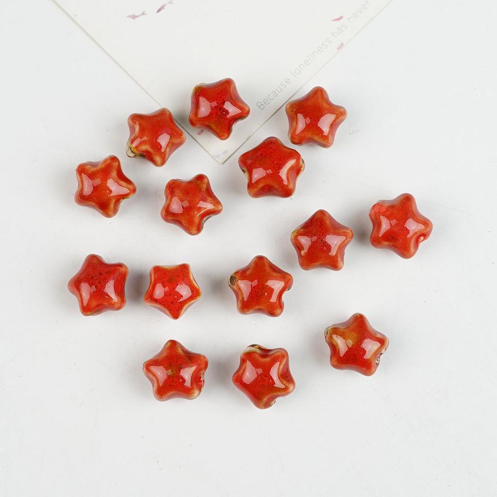 Ceramic Loose Beads Chinese Red Beads Handmade DIY Necklace Loose Beads Accessories