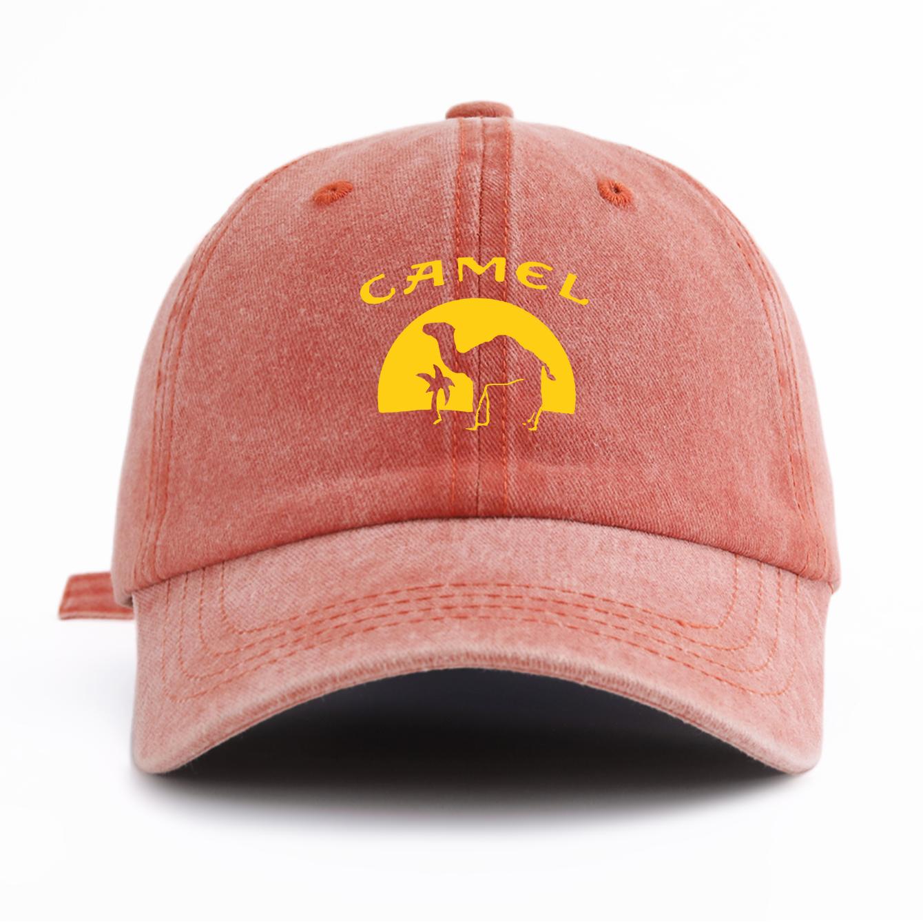 

1pc Camel Print Washed Baseball Cap for Adults,Minimalist Retro Style Casual Soft Adjustable Dad Hat, Perfect As Gift помаранчевий