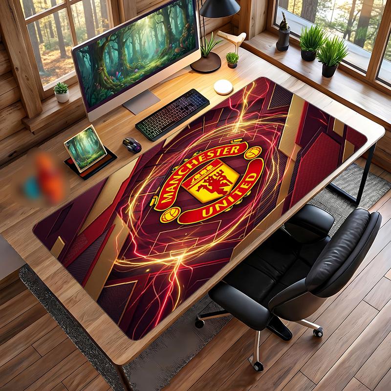 Manchester United Aufdruck Großes Mauspade, Rutschfeste Weiche Gummi Gaming Schreibtischmatte für Büro Laptop Computer Dekor
