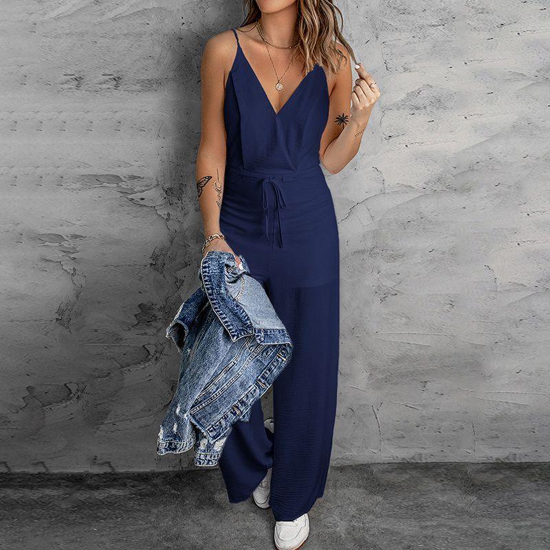 

Fashion Wind Pure Color Funny Slim Looking Casual Jumpsuit Dark blue XL code fits (72.50 kg-80.00 kg