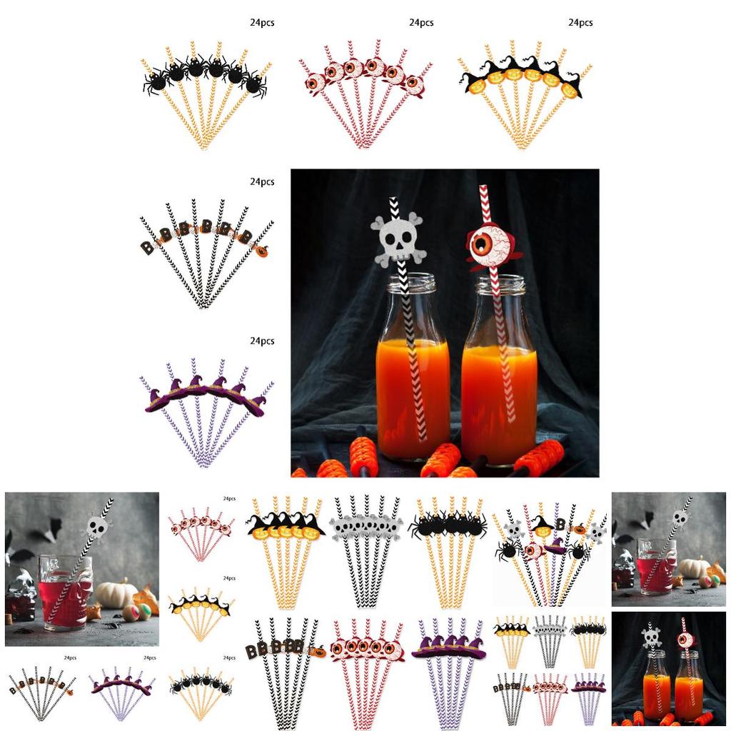 Spooky Halloween Witch And Skull Straws 24pcs Pack