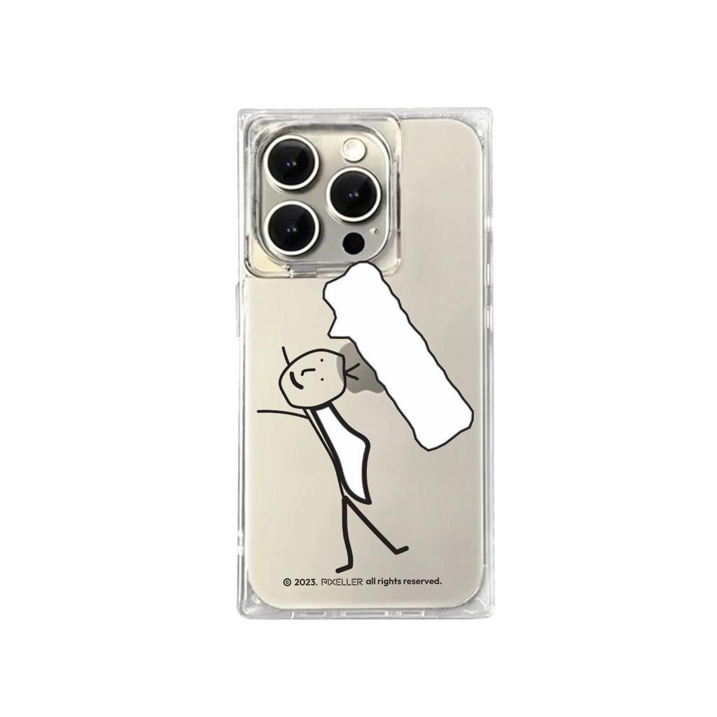 Clear Square Back Tube Case Protection For iPhone 11 13 16 ProMax 14 Pro Max 12 15 Plus Anti-Oxygen,Line People Pattern Casing