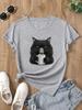 Cute Coffee Drinking Cat Women T Shirt Summer Fashion Short Sleeved T-shirt Tee Tops O-neck Casual Tshirt Women's Clothing
