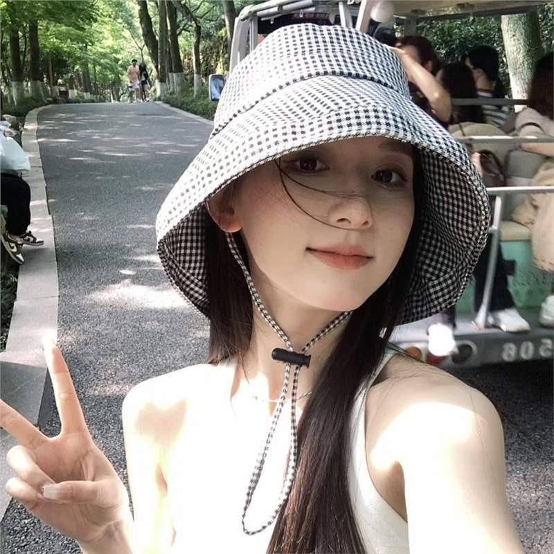 Striped bucket hat new women's spring and summer plaid sunscreen hat big brim sun hat fashion versatile hat