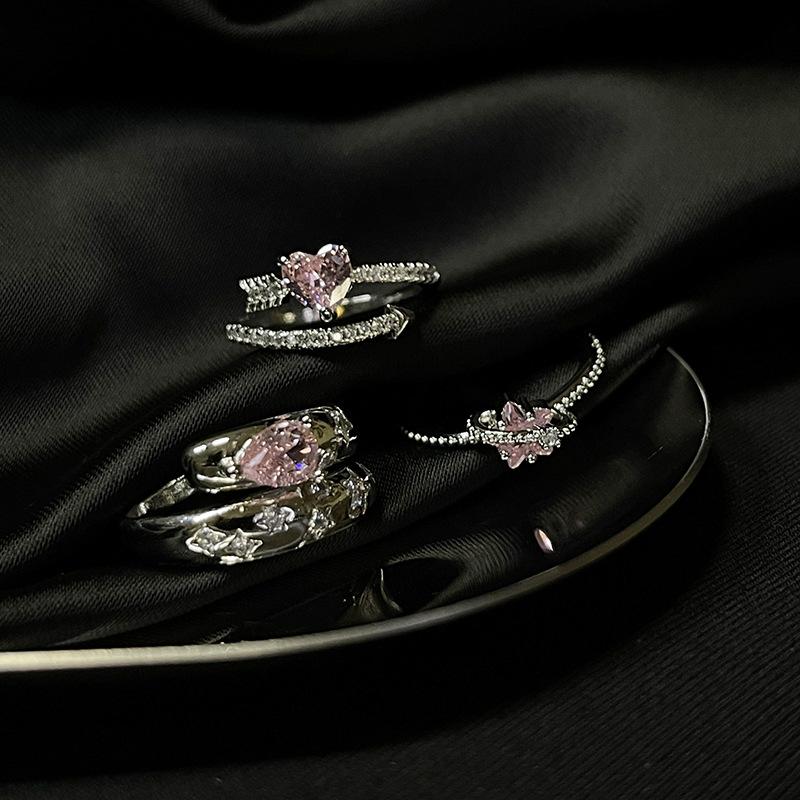 Rosa Zirkon Schlichter Offener Ring Süße Liebe Nischendesign Stern Hoher Sinn Verstellbarer Ring