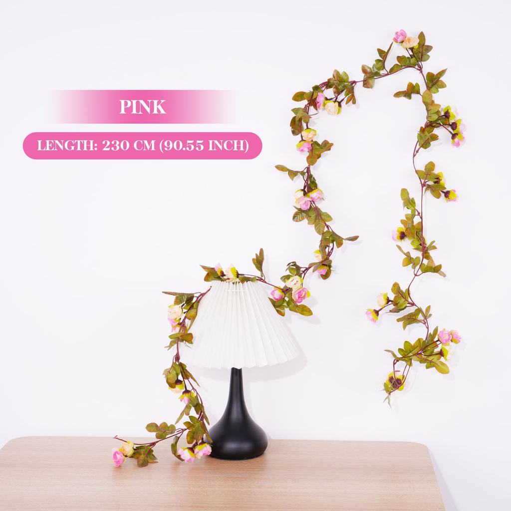 2.2m Silk Artificial Rose Vine Wall Hanging Decor Romantic Rattan Fake Plant Leaf Garland for Home Garden Decoration