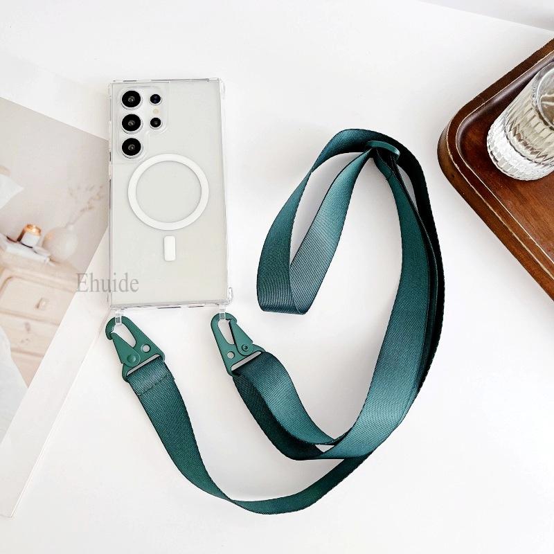 Lanyard Magnetic Case For Samsung Galaxy S25 Plus S23 S24 Ultra Magsafe Crossbody Strap Wireless Charging Acrylic Clear Cover
