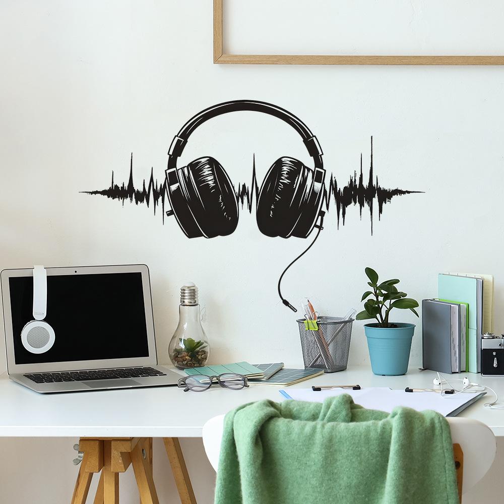 Dazzling Headphones Sonic Wire Bedroom Living Room Study Home Background Beautification Wall Stickers