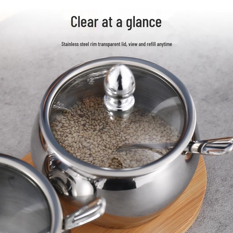 Stainless Steel Condiment Jar with Bamboo Tray