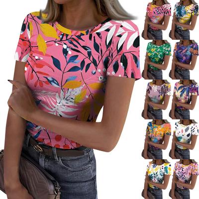 Ladies Slim Bottom T-shirt Fashion Casual   Round Neck Pullover Short Sleeve Top