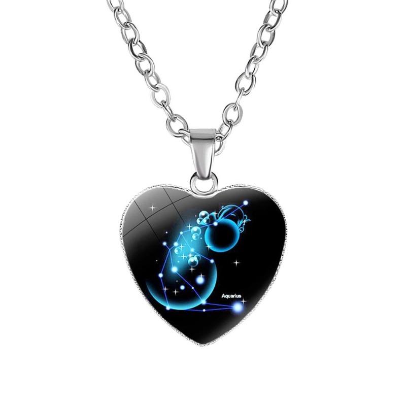 Stilvolle Frauen 12 Sternzeichen Sternbilder Zeichen Glas Herz Anhänger Halskette Geburtstag Party Schmuck Geschenk
