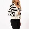 2024 European and American Stripe V-Neck Long Sleeve Women's Spring/Autumn Loose Slimming Knit Top