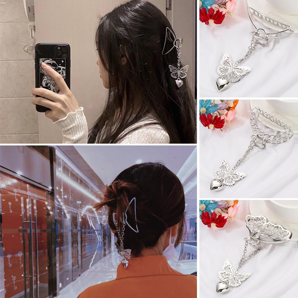 

Barrettes Elegant Headwear Hair Jaw Grip Goth Butterfly Love Pendant Metal Hairgrip Hair Claws
