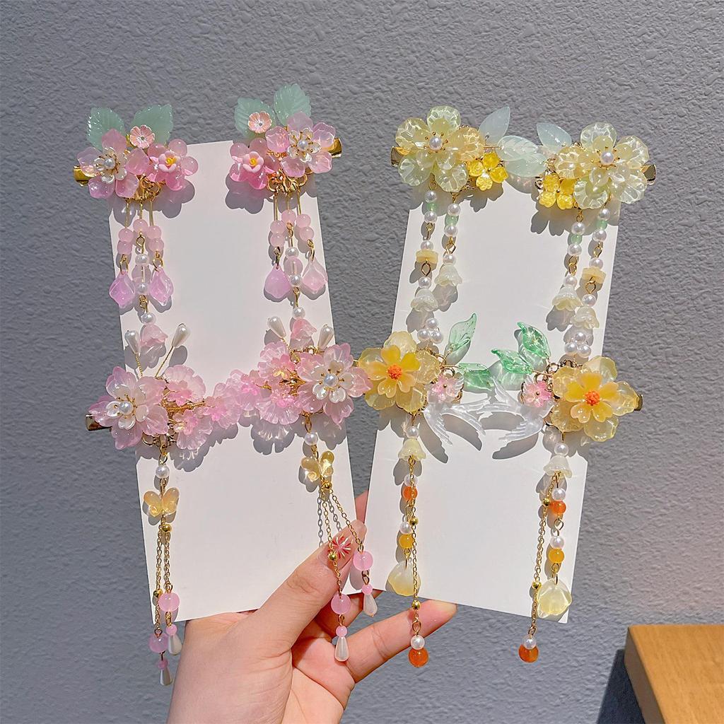 Chinese Style Tassel Hair Accessories for Girls - Hanfu Flower Pendant Headdress & Hair Clips