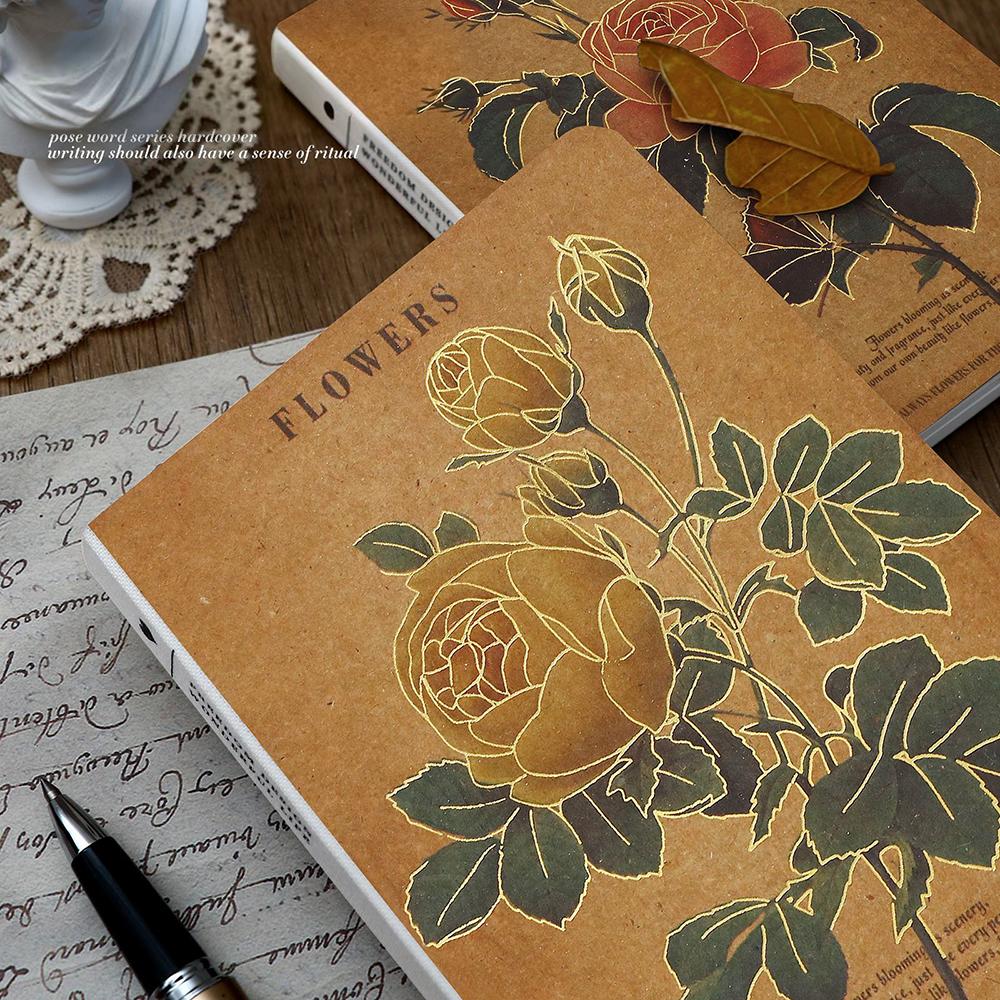 Vintage Rose A6 Artistic Booklet, 104 sheets Thickened high-value notebook with blank inner pages for drawing and note taking