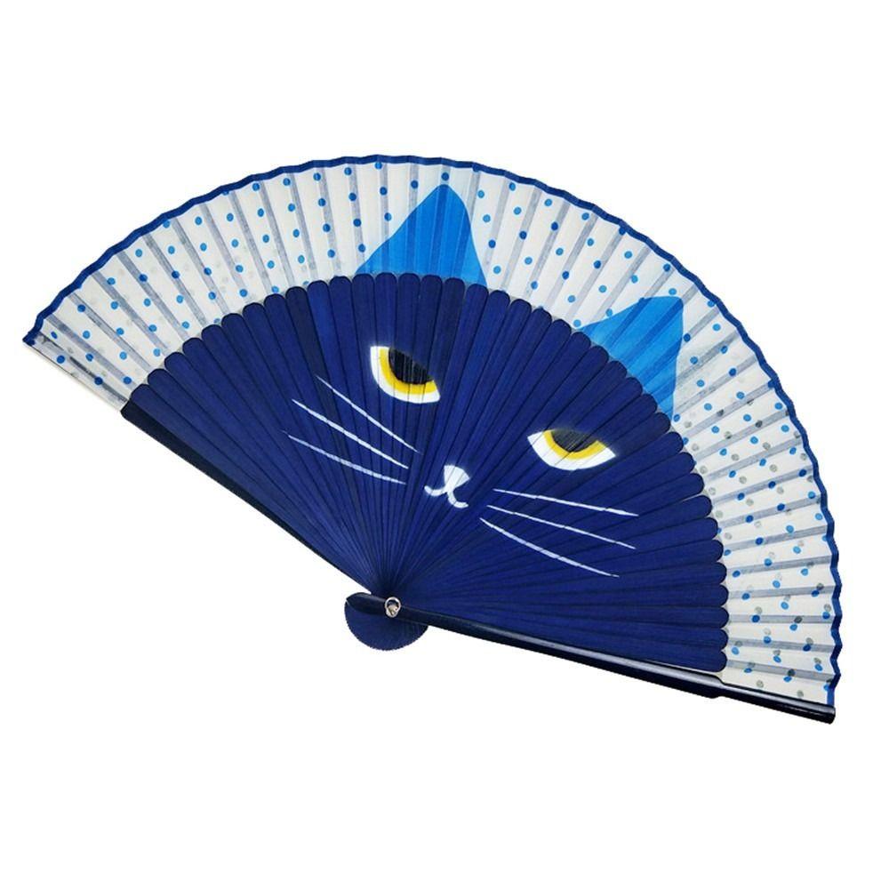Bamboe Houten Frame Vouwventilator Kattenpatronen Handgemaakte Ventilator Prachtige Zijden Ventilator Woondecoratie