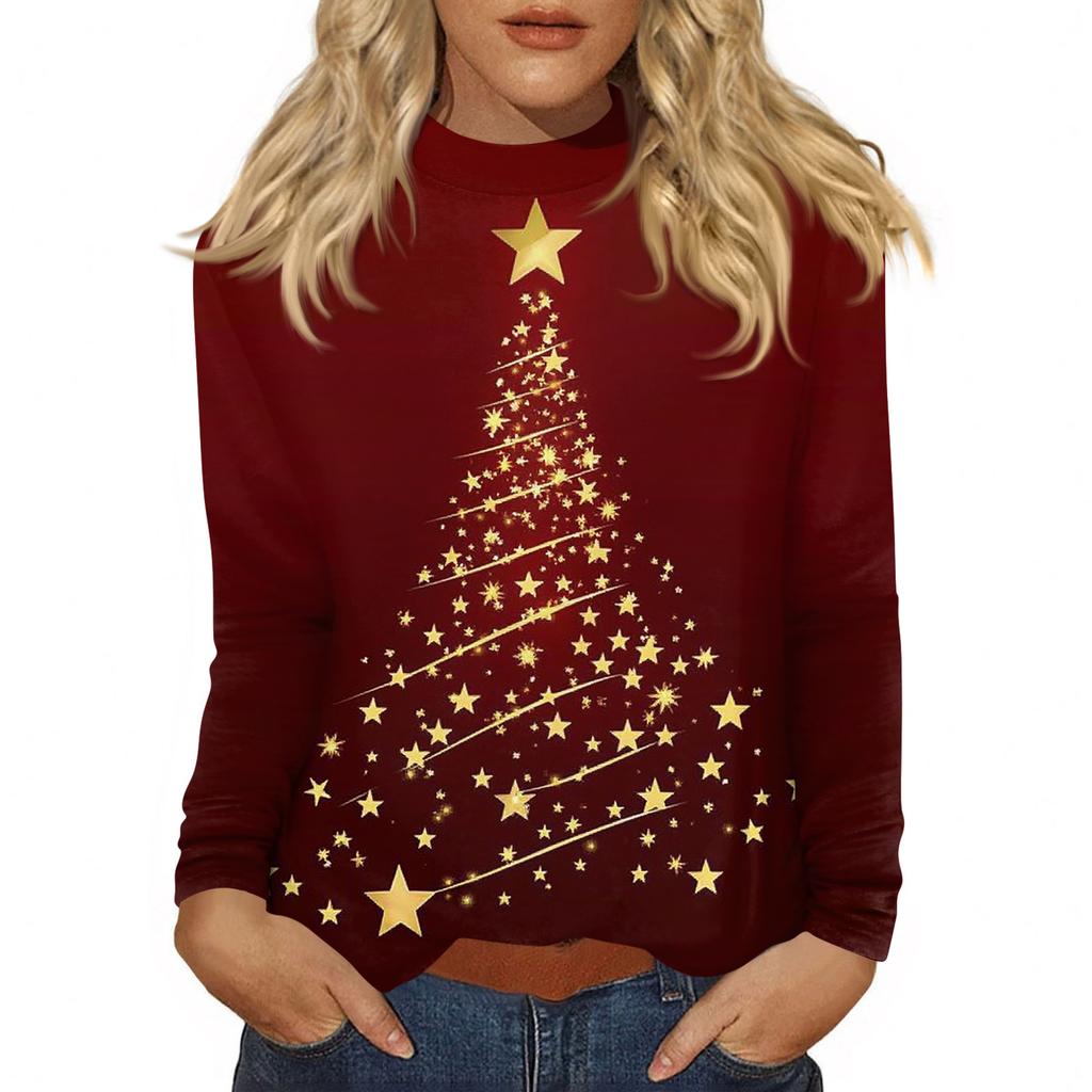 Cămăși de toamnă casual cu mânecă lungă Hanorac cu imprimeu vintage Pulover cu gât înalt