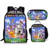 Minecraft Cartoon Print Backpack Set 3-Piece Student School Bag Water-Resistant Large Capacity Unisex