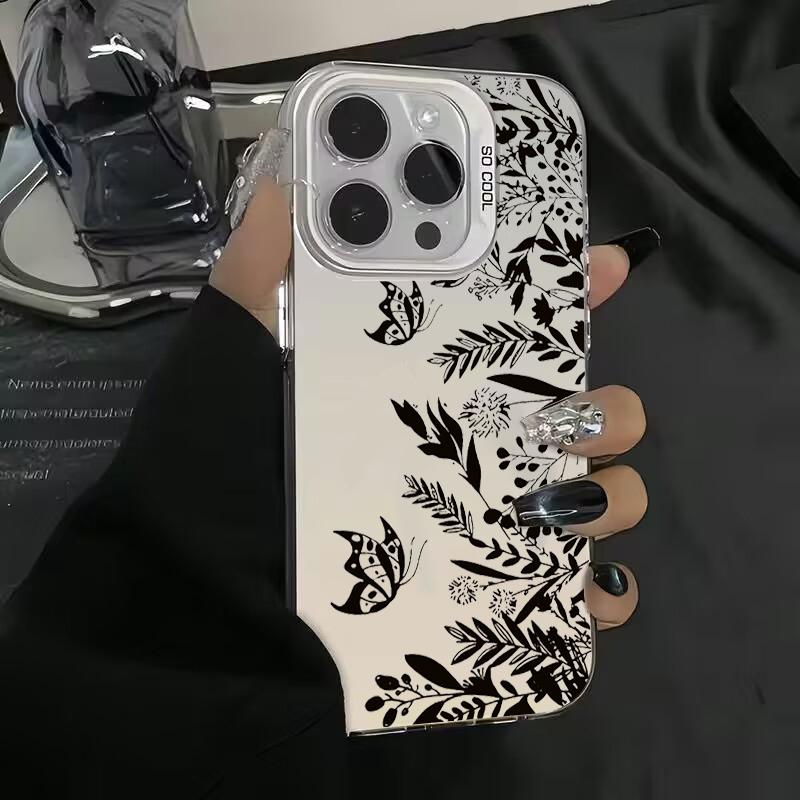 Luxury Lace Florals Pattern Phone Case For iPhone 15 14 13 12 11 16 Pro Max 7 Plus X Shockproof Electroplated Lens Bumper Cover