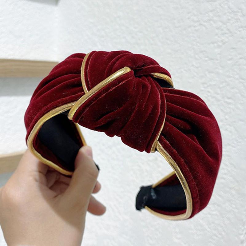 Lystrfac Новый стиль Бархатная Золотая Окантовка Завязанная Повязка на Голову для Женщин Аксессуары для Волос Женская Повязка на Голову Широкий Обруч для Волос Аксессуары для Волос