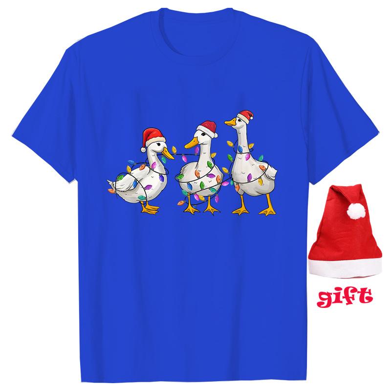 Funny Duck Christmas Print Tops Fashion Women Firends Xmas Party Tees Graphic Tops with Christmas Hats Female Clothing T-shirt