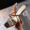 Fashion Bling Luxury Rhinestone Decoration Brand Slippers Women Fashion Transparent PVC Narrow Band Slide Sandals Sexy Party Dress Shoes