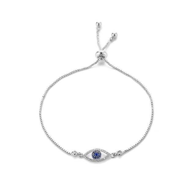 

Модні браслети з блакитним цирконом з відкритим оком, які регулюються срібний