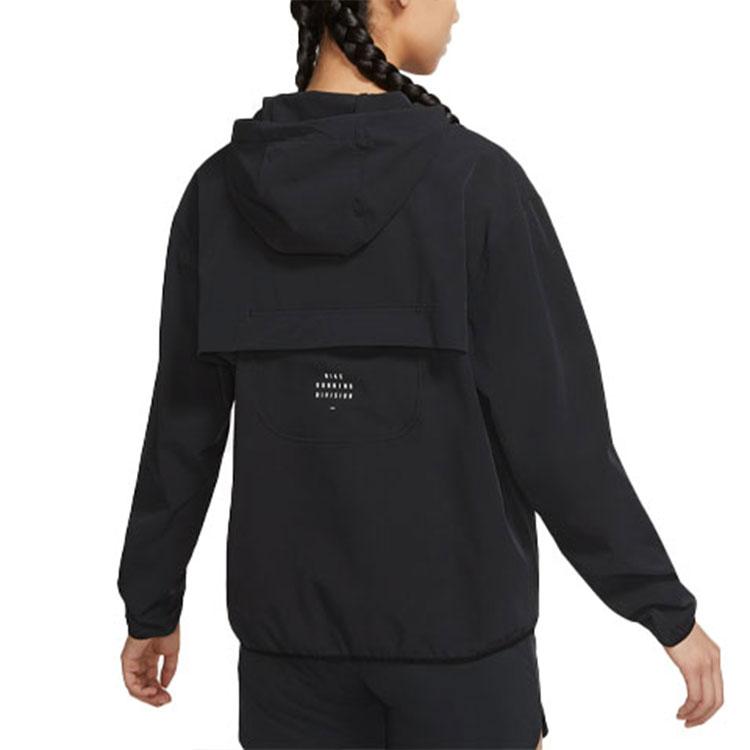 Nike Run Division Reflective Logo Pullover Running Jacket with Packable Hood Women Jacket Black DD5394-010