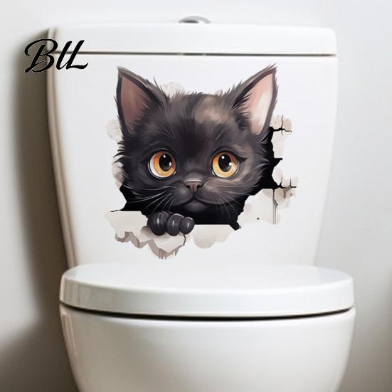 Self Adhesive Sticker Broken Wall Cat Toilet Sticker, Peel And Stick Decor PVC Bathroom Decal Decal, Removable Waterproof Lid for Stickers