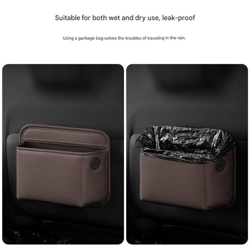 Leather Automotive Trash Can Dust Bin With Leakproof And Easy Clean Features For Car Cabin Organization Quick Install