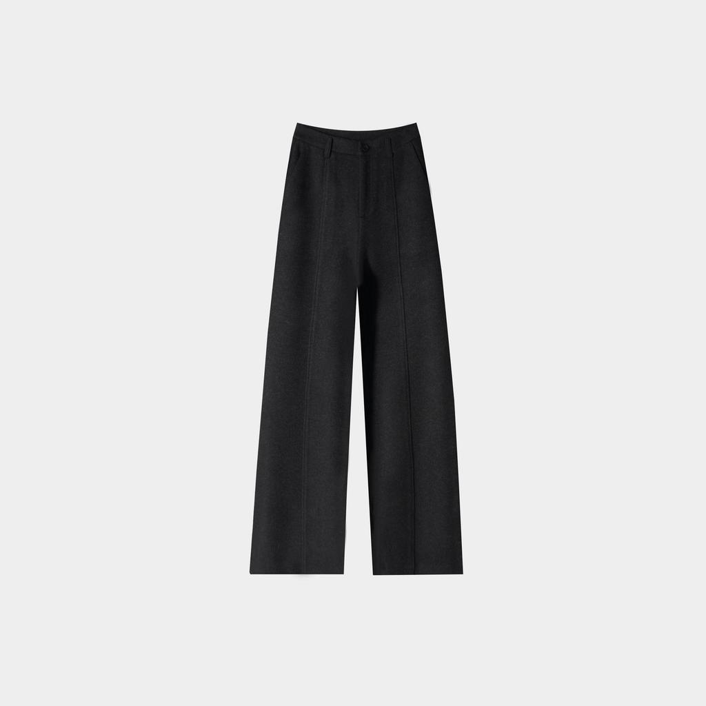 Stylish Wide-Leg Winter Blend Mulberry Silk & Wool Women's Casual Trousers with Center Crease